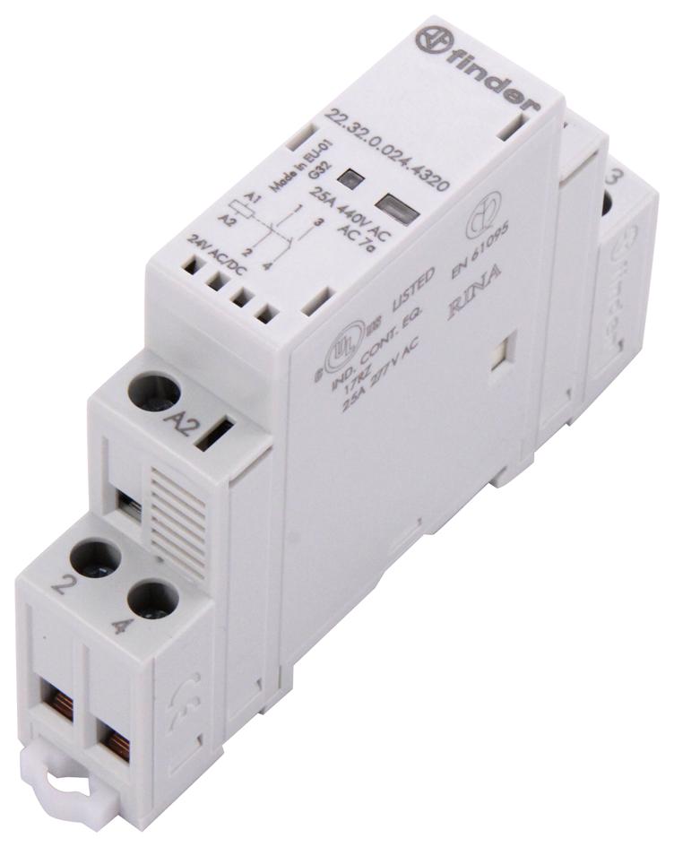 22320024  CONTACTOR BIPOLAR 24VDC 24VAC 25A FINDER