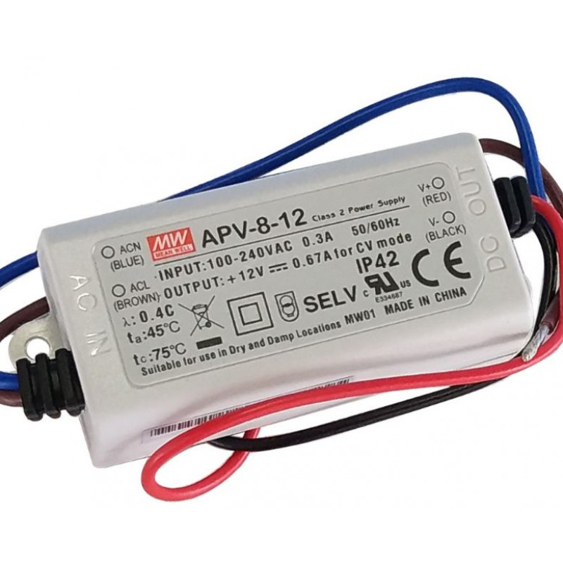 APV-8-12  ALIMENTADOR 12VCC 8W 0,67A MW