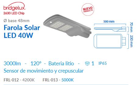 FRL012  FAROLA SOLAR 40W 4200K ATMOSS