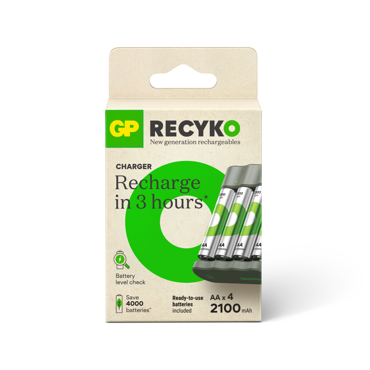 GP-G614  PACK CARGADOR + 4 PILAS RECARGABLES 2100 mAh GP