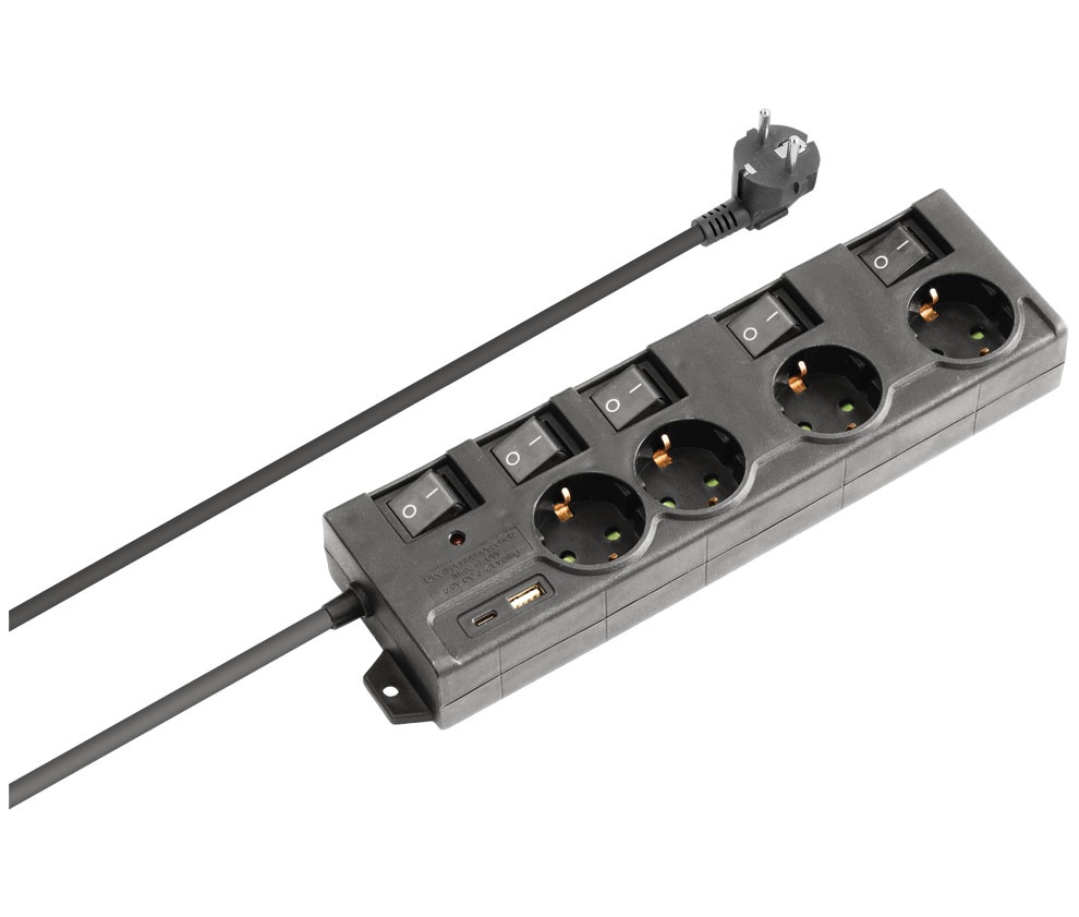MEL280  BASE 4 SCHUKO C/INTERRUPTOR INDIVIDUAL Y USB