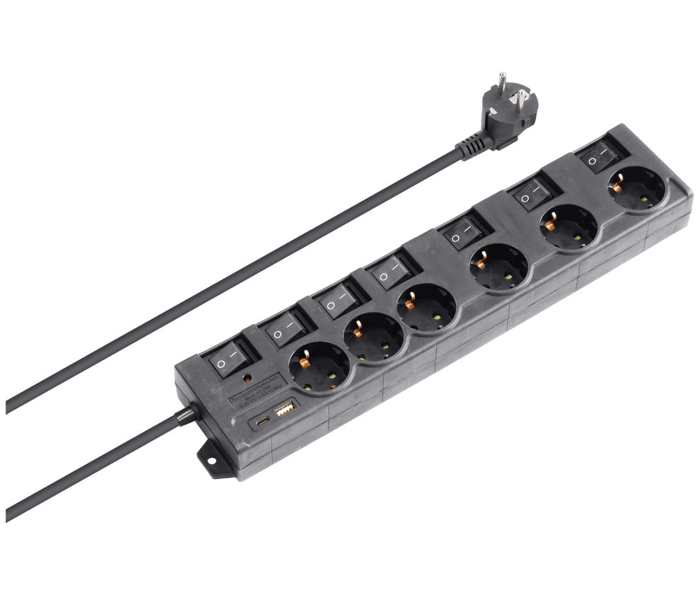 MEL281  BASE 6 SCHUKO C/INTERRUPTOR INDIVIDUAL Y USB