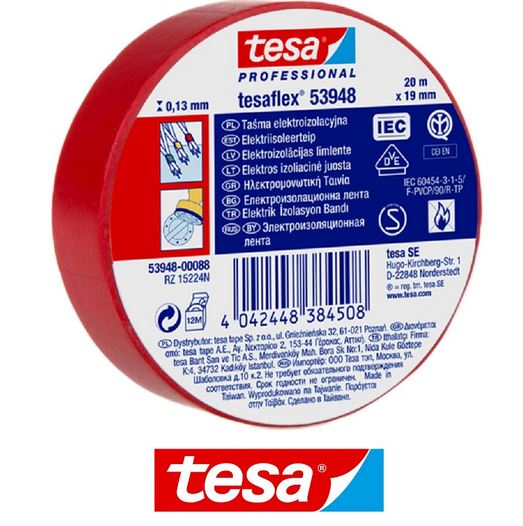 TESA-19/20RD  CINTA AISLANTE PVC 19mm 20mts ROJO TESA